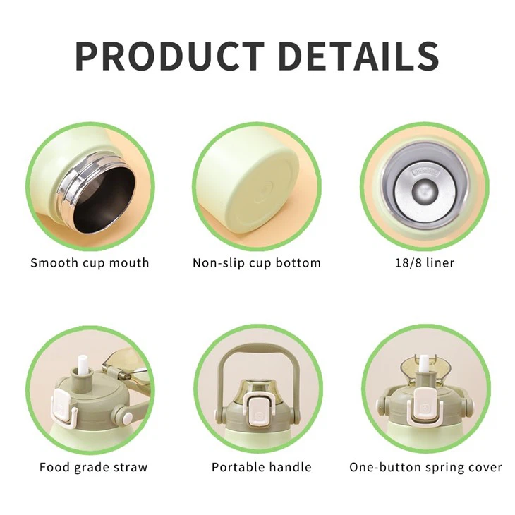 1.7L Stainless Steel Vacuum Insulated Sport Water Bottle With Handle Lid